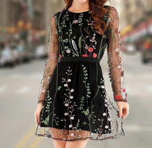Load image into Gallery viewer, Summer Boho Mini See-through  Dress Women Sheer Mesh Floral Embroidery Dress