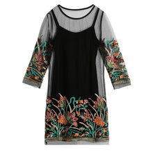 Load image into Gallery viewer, 2019 Sexy Summer Dress Women Floral Embroidery Sheer Mesh Spaghetti Strap Mini Dress Loose Casual Shirt Dress Plus Size Dress